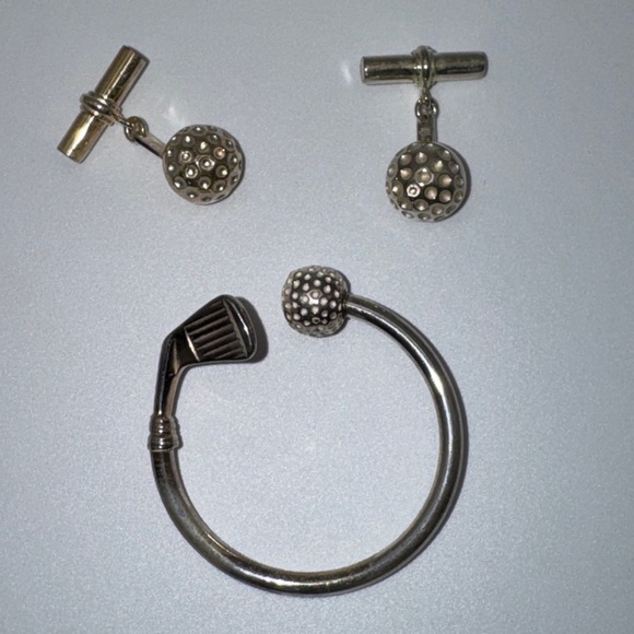 Vintage Christofle Sterling Silver Golf Key Ring & Cufflink Set